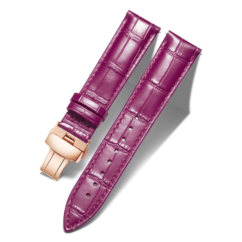 BINLUN Leather Watch Strap Quick Release Strap with Rose Gold Butterfly Deployment Buckle 12mm 13mm 14mm 16mm 17mm 18mm 19mm 20mm 21mm 22mm 23mm 24mm Watch Band for Men Women (Amaranth,13mm) - Image 1